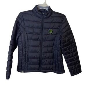 Monster Energy Womens Black Puffer Zip Up Jacket XL Nylon Shell